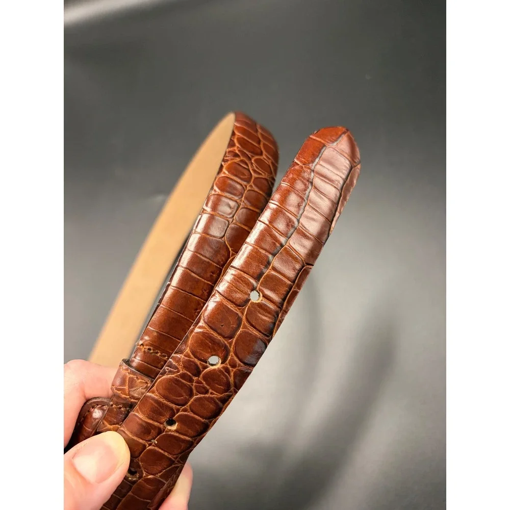 Talbots Reddish Brown Croc Embossed Leather Belt Made in Italy Size S 6011